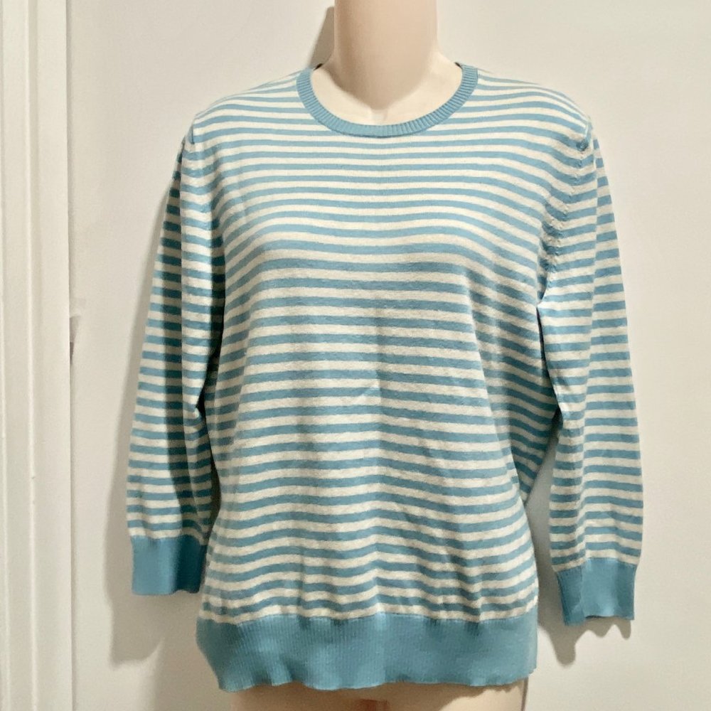 (3) Lands'End Quiet Luxury Silk/Cashmere Striped Knit Stretch Crewneck Sweater M